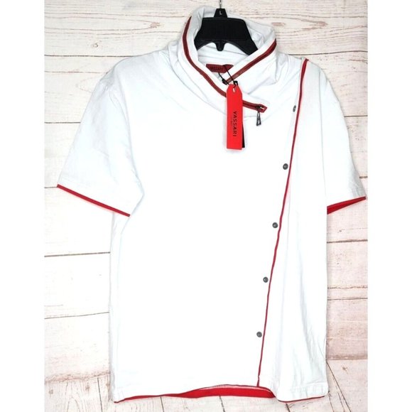 Vassari Los Angeles High Zipper Collar Large Red White Designer Shirt - Picture 1 of 10